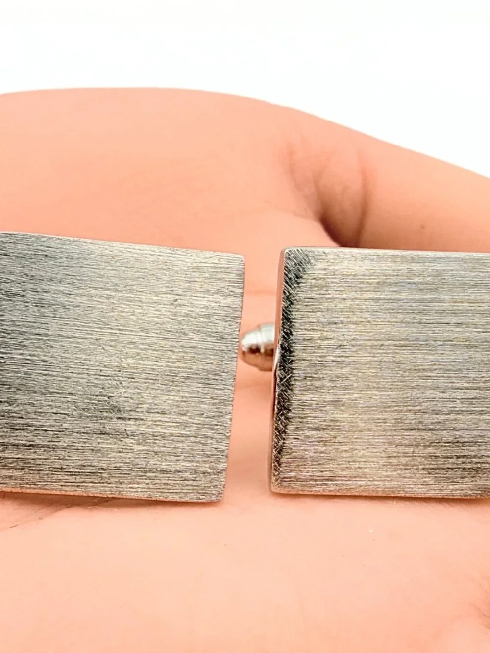 Dante Signed Minimalist MCM Brushed Square Silver Plated Brutalist Cufflinks